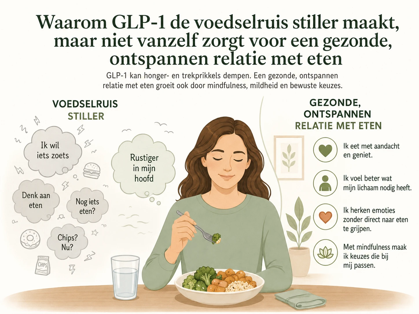 Waarom GLP-1 de voedselruis stiller maakt, maar niet vanzelf zorgt voor een gezonde, ontspannen relatie met eten